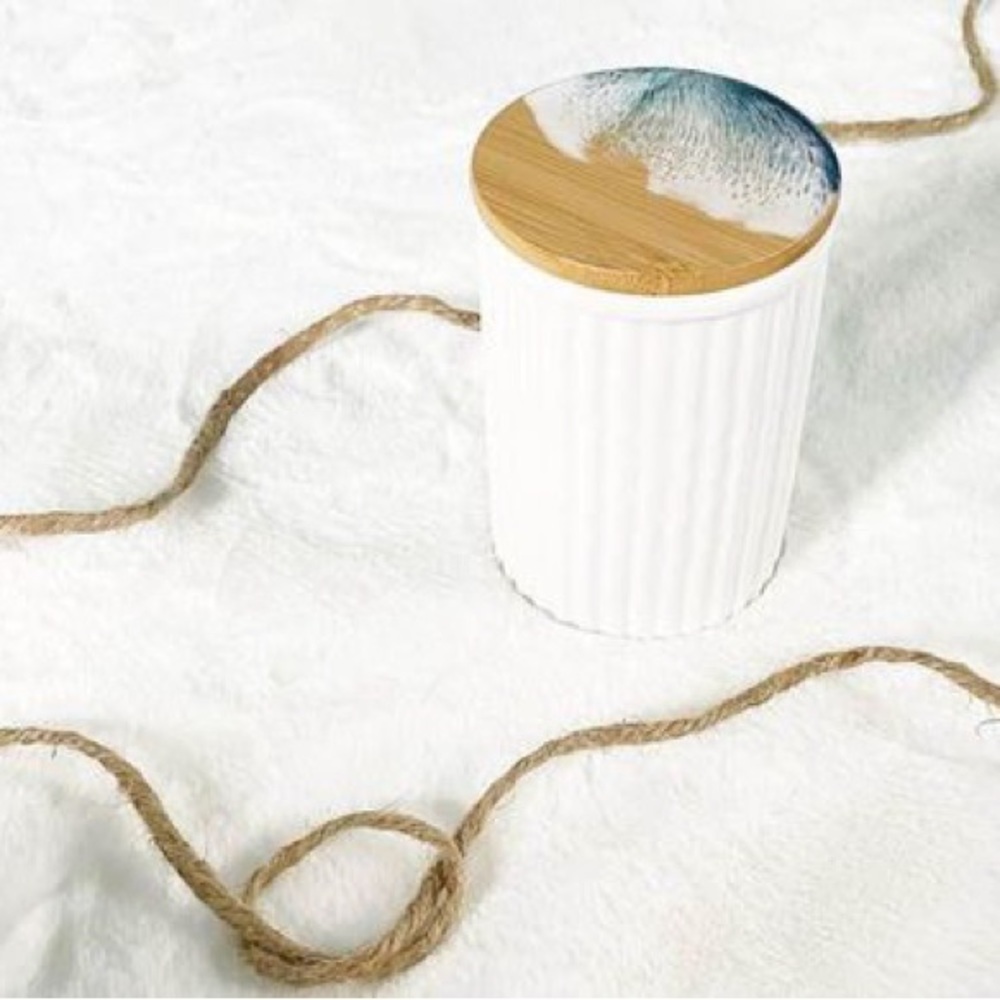 Ocean Wave Medium White Ceramic Canister / container decorative jar